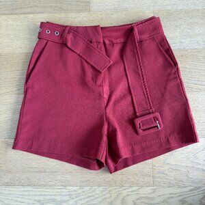 High-Waist Red Belted Women's Shorts